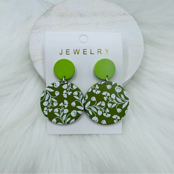 Green White Twig Pattern Acrylic Earrings - Picture 1 of 3